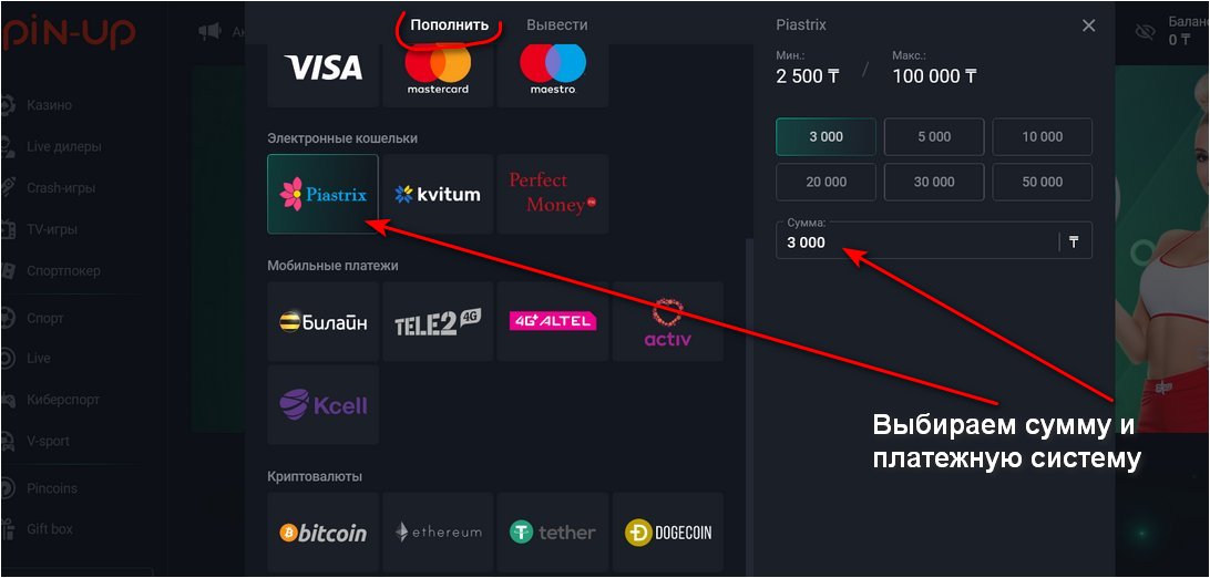 пополнение счета в pin up kz
